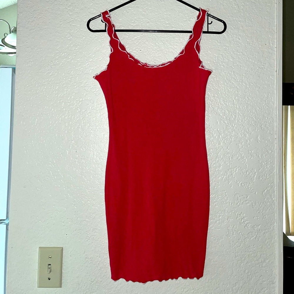 PAPAYA Lettuce Trim Rib-Knit Mini Dress